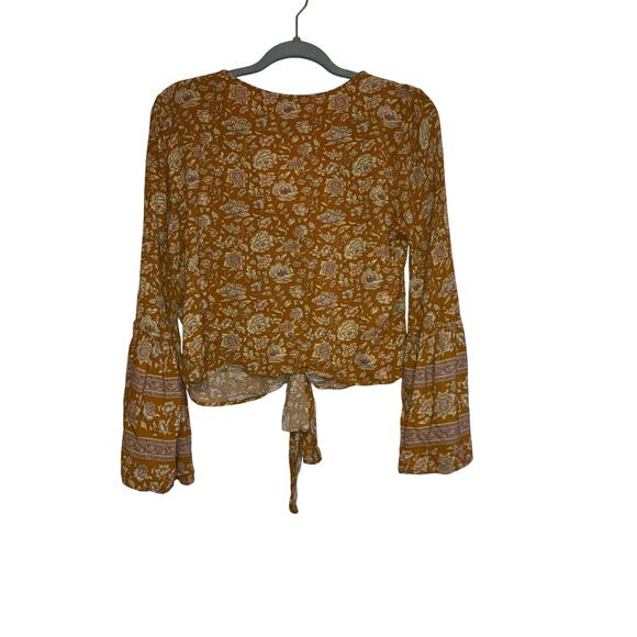 American Eagle Boho Floral Tie Front Bell Sleeve Top Medium - Picture 5 of 7
